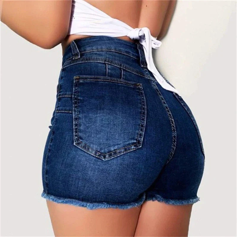 flowersverse-Large Size Sexy Ripped Denim Shorts Girl New High Waist Skinny Hips Stretch Leg Length Tight Tight Stretch Hips Jeans Women