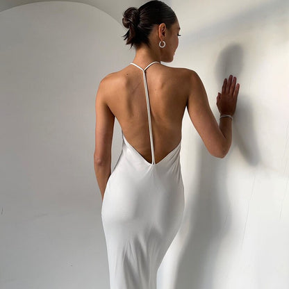 Graduation Gift Big Sale  New 2022 Spring Summer Women Elegant Backless Long Maxi Evening Dress Black White Red Off Shoulder Halter Elegant Party Dresses