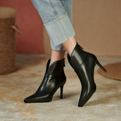 flowersverse Fall Shoes Women Genuine Leather Pointed Toe Ankle Boots Super High Heel Women Shoes Elegant Thin Heels Fashion Women Shoes