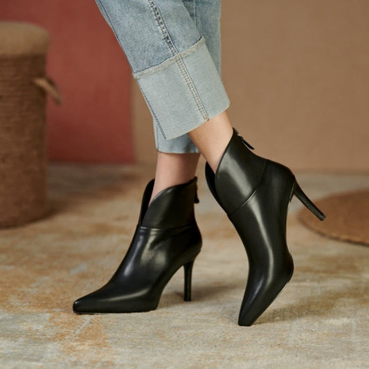 flowersverse Fall Shoes Women Genuine Leather Pointed Toe Ankle Boots Super High Heel Women Shoes Elegant Thin Heels Fashion Women Shoes