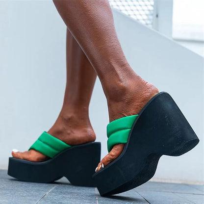 flowersverse Gothic Chunky Platform Sandals Women Green Clip Toe Wedges Slippers Woman Summer Thick Bottom Female Flip Flops Plus Size