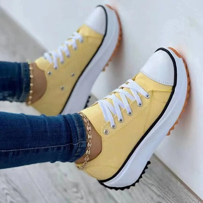 flowersverseNew Spring autumn Women Sneakers Platform Shoes Female Lace-Up Casual Canvas Shoes Ladies Running Sports Shoes Woman trainer 43