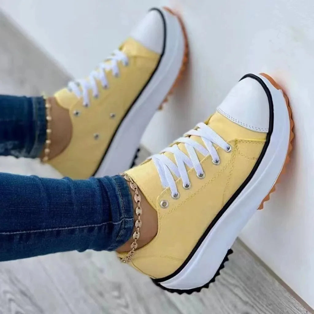 flowersverse New Spring autumn Women Sneakers Platform Shoes Female Lace-Up Casual Canvas Shoes Ladies Running Sports Shoes Woman trainer 43