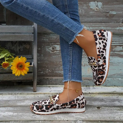 flowersverse-35-43 Plus Size Women Casual Slip on Loafers Autumn Non-slip Soft Shoes Female Leopard Print Comfortable Sneakers Woman Shoes