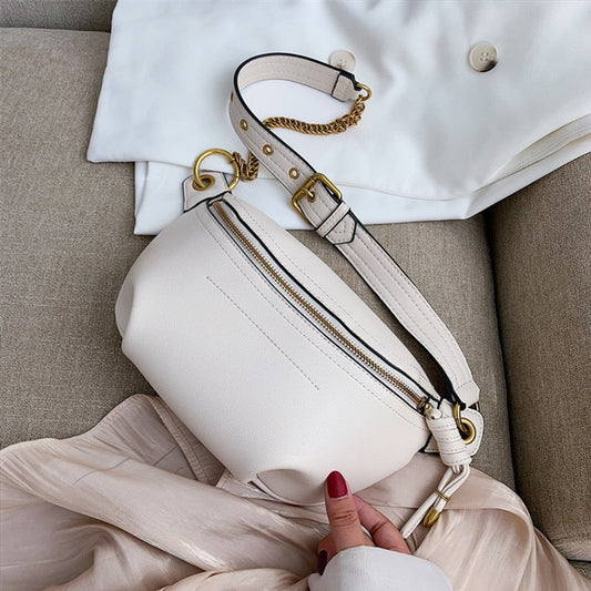 flowersverse Back to school Solid Color Chain Crossbody Chest Bags For Women  Trend Beige Black Waist Fanny Pack Brand Designer Sling Handbags