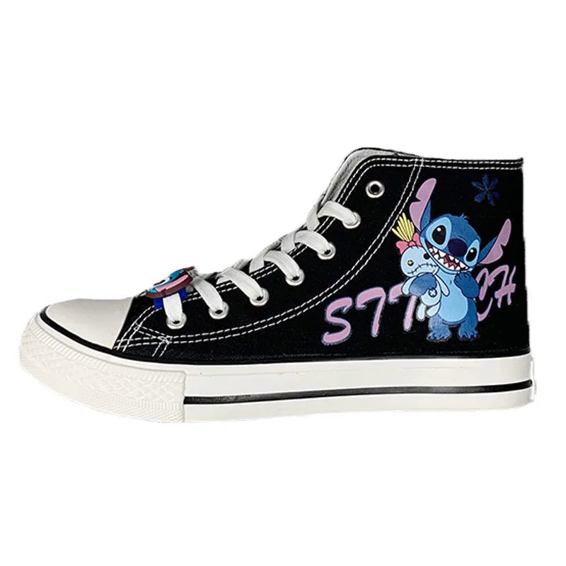 flowersverse-Lilo & Stitch Canvas Shoes Cute Cartoon Little Monster Pattern Shoes Fashion Casual Sports High and Low Canvas Shoes