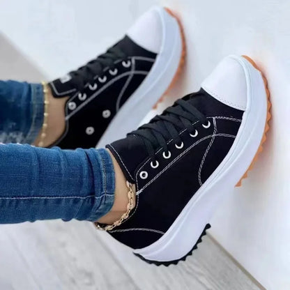 flowersverse New Spring autumn Women Sneakers Platform Shoes Female Lace-Up Casual Canvas Shoes Ladies Running Sports Shoes Woman trainer 43