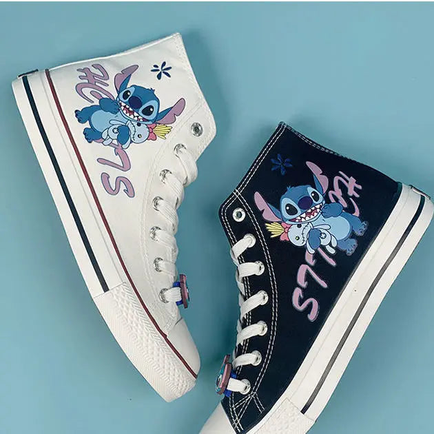 flowersverse-Lilo & Stitch Canvas Shoes Cute Cartoon Little Monster Pattern Shoes Fashion Casual Sports High and Low Canvas Shoes