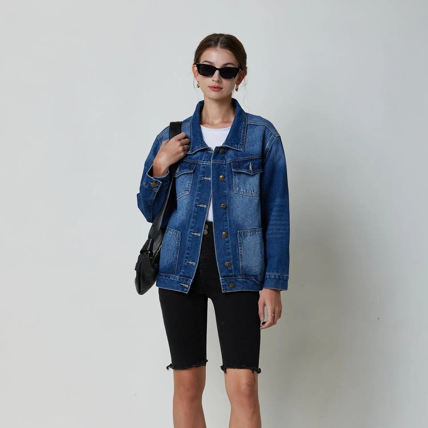 flowersverse-New Spring Autumn Single-breasted Womens Denim Jacket Coat Loose Long Sleeve Tops Casual Jean Coats Female Outerwear