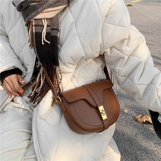 flowersverse Back to school Twist Lock Design Saddle Small Shoulder Crossbody Bags For Women Summer Trends Fashion Brand Flap Ladies Handbags