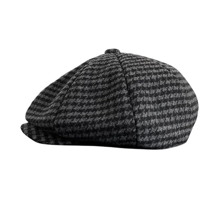 flowersverse-Retro Plaid Newsboy Hat Men Beret Black Beret Hats Peaked Octagonal with Brim Caps Winter Spring Beret NC16