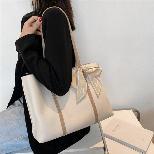 flowersverse Back to school Ribbon Big Tote Shoulder Bags For Women Brand Designer Triple Compartments Simple Large Capacity Work Ladies Handbags