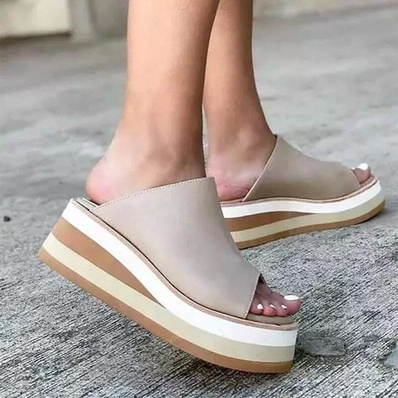 flowersverse Summer Women Slippers Footwear Leather Sneaker Beach Female Platform White Sandals Slides Woman Wedge Flip Flops