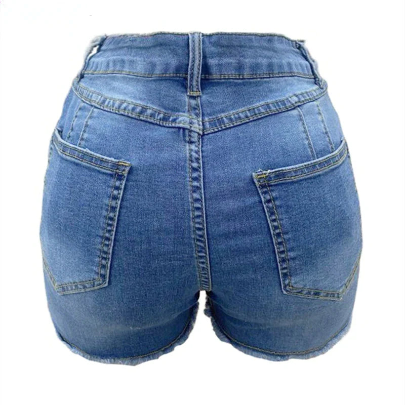 flowersverse-Large Size Sexy Ripped Denim Shorts Girl New High Waist Skinny Hips Stretch Leg Length Tight Tight Stretch Hips Jeans Women