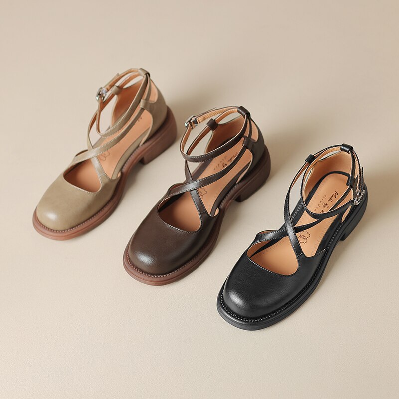 Back to school  new Women sandals natural leather 22-25cm cowhide+pigskin cross-tied buckle Mary Jane sandals fashion women summer shoes