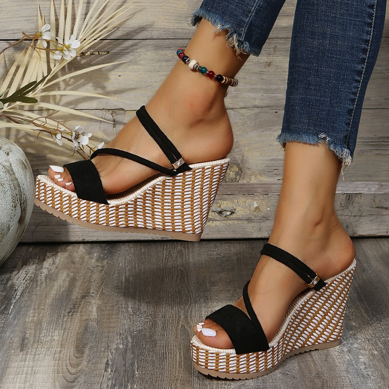 flowersverse  New Fashion Wedge Sandals Women Summer Platform Super High Heels Female Sandals Open Toe Thick Bottom Beach Shoes Woman