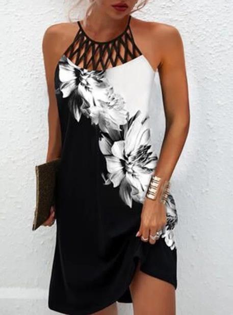 flowersverse Women's dresses summer new Casual Sleeveless Vintage Tribal Print Cutout Daily Dress