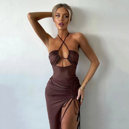 flowersverse-Sleeveless Sexy Dress Women Clothing Backless Hollow Out Slim Party Dresses Fashion Casual Summer Bodycon Elegant Split Dress