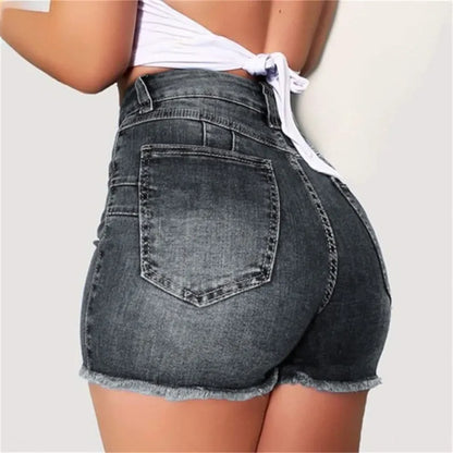 flowersverse-Large Size Sexy Ripped Denim Shorts Girl New High Waist Skinny Hips Stretch Leg Length Tight Tight Stretch Hips Jeans Women