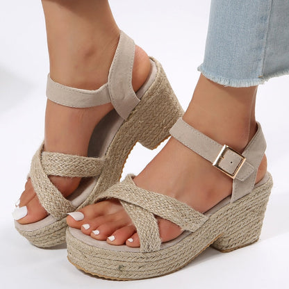 flowersverse Women's Chunky Platform Sandals Thick Bottom Rivet Espadrilles Women Shoes  Summer Weaving Gladiator Sandals Woman Plus Size