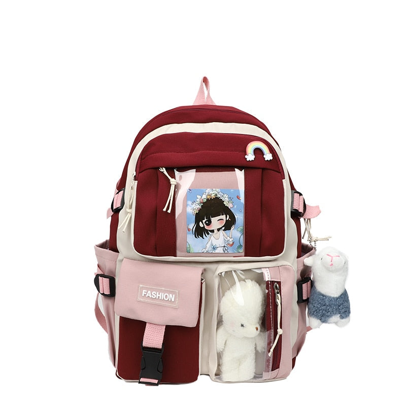flowersverse Back to school backpack Women's Candy Color Buckle Badge Fashion Cute Schoolbag Shoulder Student Bag Teenage Girl College Backpacks