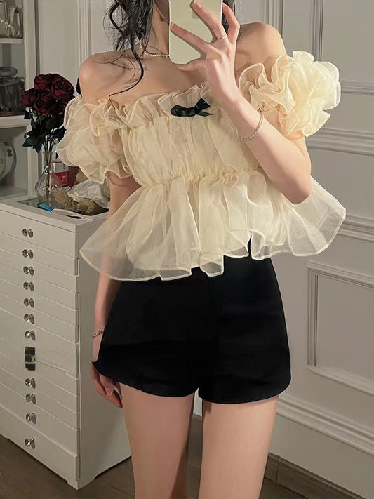 flowersverse Back to school outfit Summer Sweet Fairy Blouse Women Casual Beach Style Sexy Crop Tops Female Kawaii Clothing Short Sleeve Shirts Korean Chic