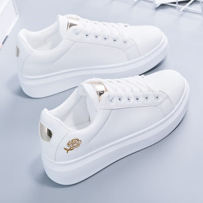 flowersverse Women Casual Shoes New Spring Women Shoes Fashion Embroidered White Sneakers Breathable Flower Lace-Up Women Sneakers