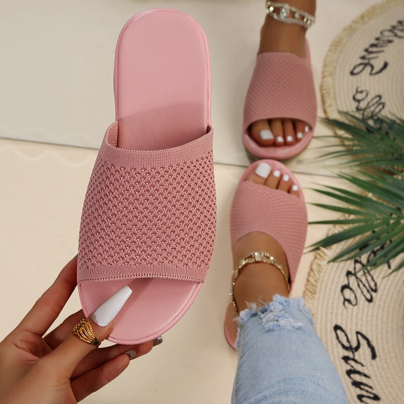 flowersverse  New Summer Flying Woven Flat Non-slip Casual Breathable Outdoor Beach Comfortable Women's Slippers or Indoor Home Shoes