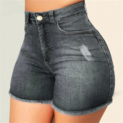 flowersverse-Large Size Sexy Ripped Denim Shorts Girl New High Waist Skinny Hips Stretch Leg Length Tight Tight Stretch Hips Jeans Women