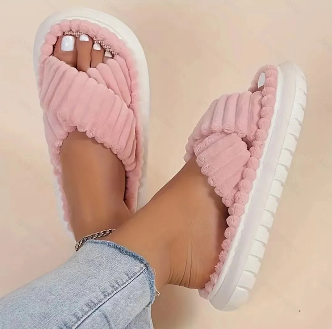 flowersverse-2024 rNew Women Home Slippers Open-Toe Cross Band Linen Soled Indoor Slides Linen Soled Non-Slip Bathroom Slippers