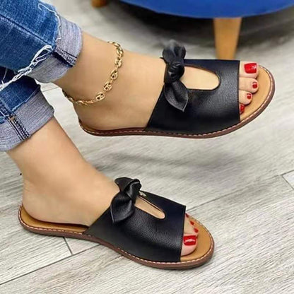flowersverse New Summer New Women Leisure Fashion Bow Flat Sandals Sandals Comfortable Soft Bottom Women's Breathable Beach Sandals
