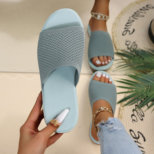 flowersverse  New Summer Flying Woven Flat Non-slip Casual Breathable Outdoor Beach Comfortable Women's Slippers or Indoor Home Shoes