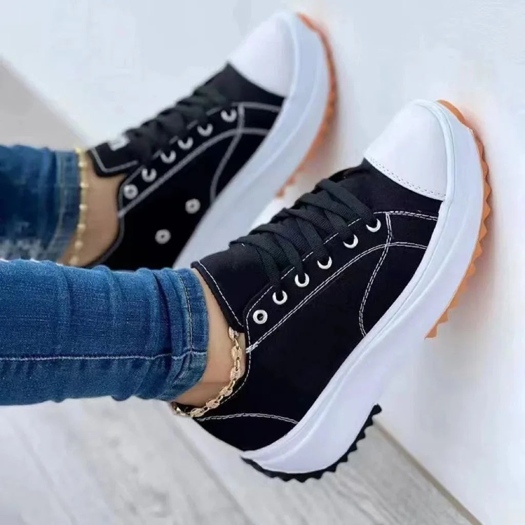 flowersverseNew Spring autumn Women Sneakers Platform Shoes Female Lace-Up Casual Canvas Shoes Ladies Running Sports Shoes Woman trainer 43