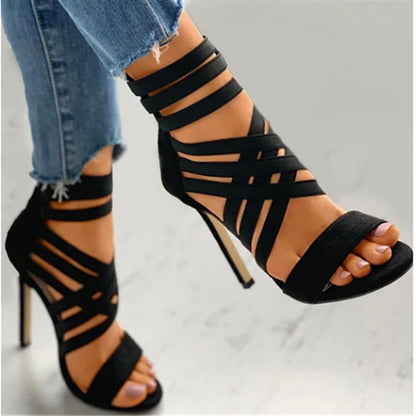 flowersverse-Shoes for Women Summer Pump Women High Heel Sandals Zipper Fashion High Heels Sexy Ladies Plus Size Shoes 35-43 Heels Women