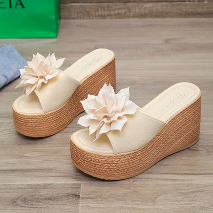 flowersverse 9Cm Heels Summer Beach Platform Women Wedge Slippers Appliques Butterfly-Knot Female Sandals Clog Shoes Slides Women