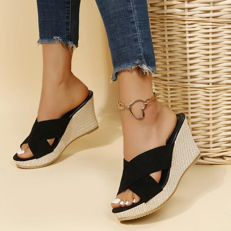 flowersverse-Women's Slippers Ladies Casual Platform Wedges Sandals Fashion Open Toe Straw Braid Rome Sandals Size 35-40 Female Beach Sandals