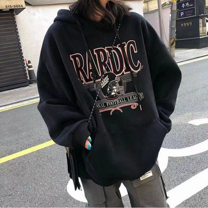 flowersverse Black Friday Sales Women Harajuku Hoodie Autumn And Winter Plus Velvet Sweatshirt Hip-Hop Planet Printing Fashion Hooded Loose Top Women Sweatshirt