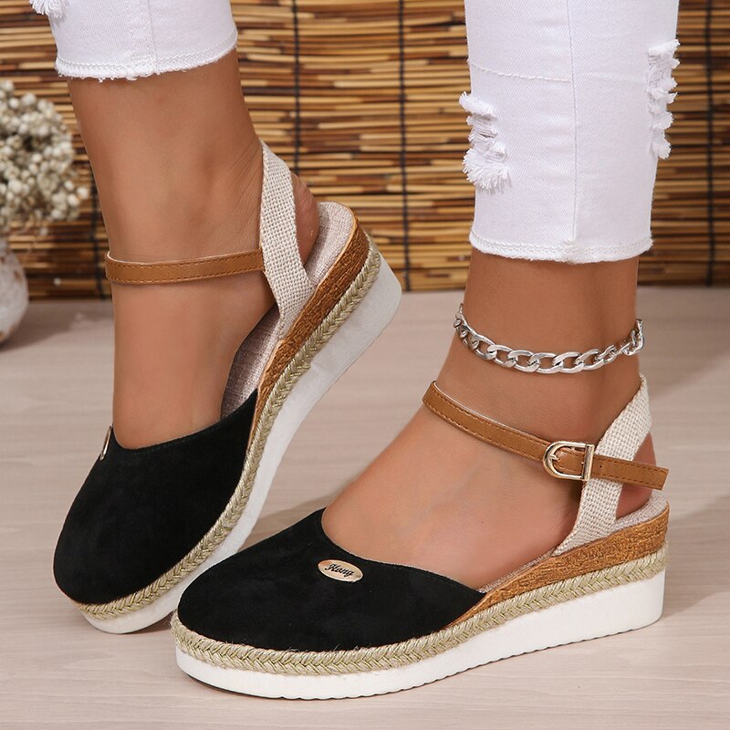 flowersverse Closed Toe Wedge Sandals for Women Summer Buckle Strap Gladiator Shoes Woman Fashion Espadrilles Platform Sandalias Mujer