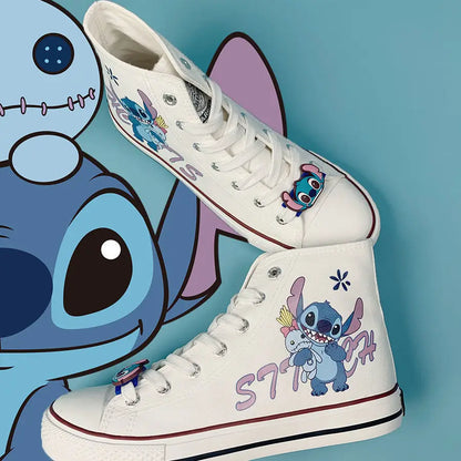 flowersverse-Lilo & Stitch Canvas Shoes Cute Cartoon Little Monster Pattern Shoes Fashion Casual Sports High and Low Canvas Shoes