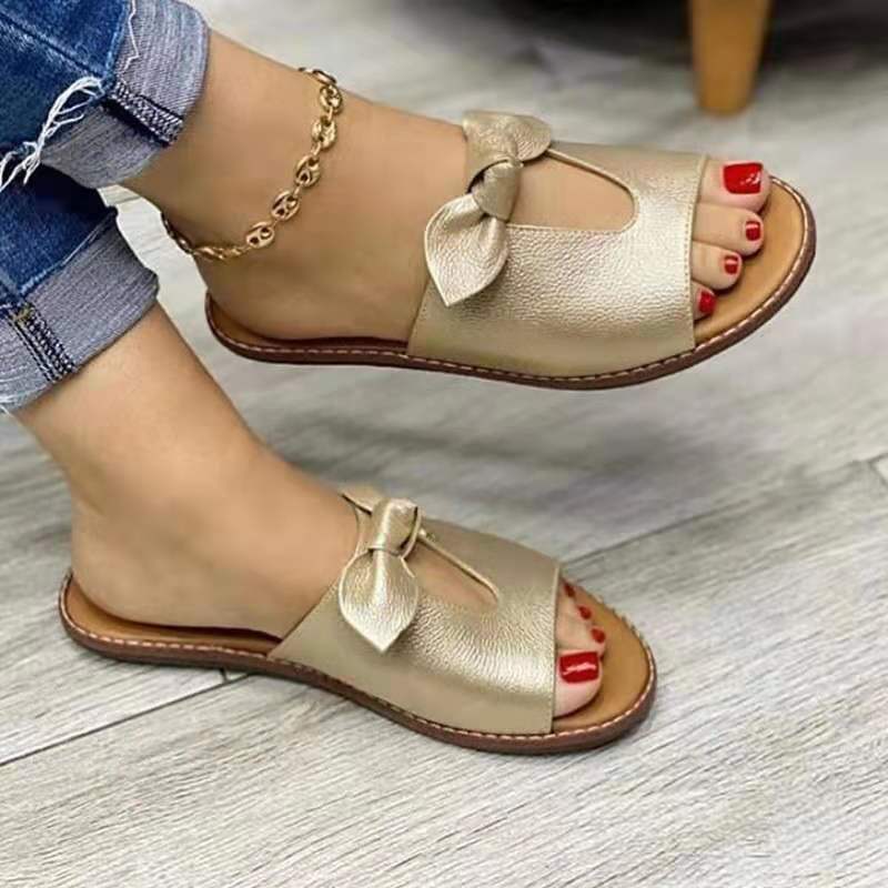 flowersverse New Summer New Women Leisure Fashion Bow Flat Sandals Sandals Comfortable Soft Bottom Women's Breathable Beach Sandals