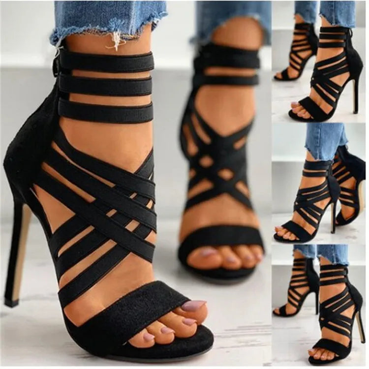 flowersverse-Shoes for Women Summer Pump Women High Heel Sandals Zipper Fashion High Heels Sexy Ladies Plus Size Shoes 35-43 Heels Women