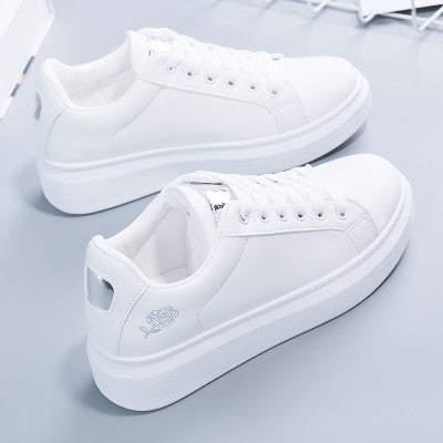 flowersverse Women Casual Shoes New Spring Women Shoes Fashion Embroidered White Sneakers Breathable Flower Lace-Up Women Sneakers