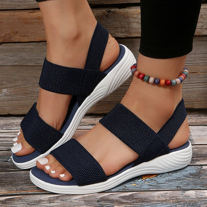 flowersverse Women's Knit Elastic Cloth Wedge Sandals Slip On Lightweight Walking Sandals Women Plus Size Comfortable Summer Shoes Woman