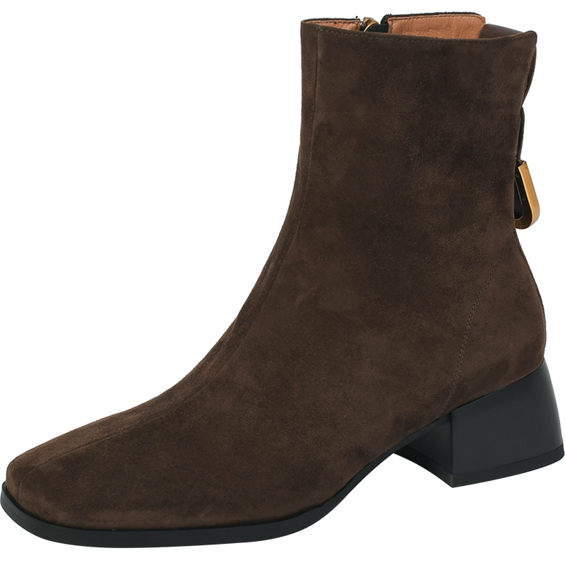 flowersverse autumn and winter Women ankle boots natural leather 22-25cm kid suede upper medium chunky heel side zipper ankle boots