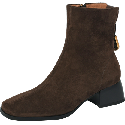 flowersverse autumn and winter Women ankle boots natural leather 22-25cm kid suede upper medium chunky heel side zipper ankle boots