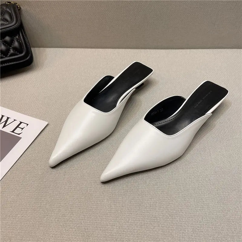 flowersverse-2024 New Low Heel Slippers Summer Close Toe Outdoor Mules Casual Pumps Street Style Mum‘s Sandal Slip On Half Slippers Loafers