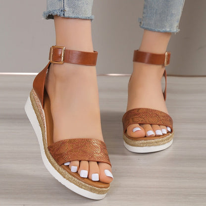 flowersverse Amkle Strap Wedge Sandals for Women Summer  High Heel Open Toe Buckle Gladiator Shoes Woman Non Slip Platform Sandals Female