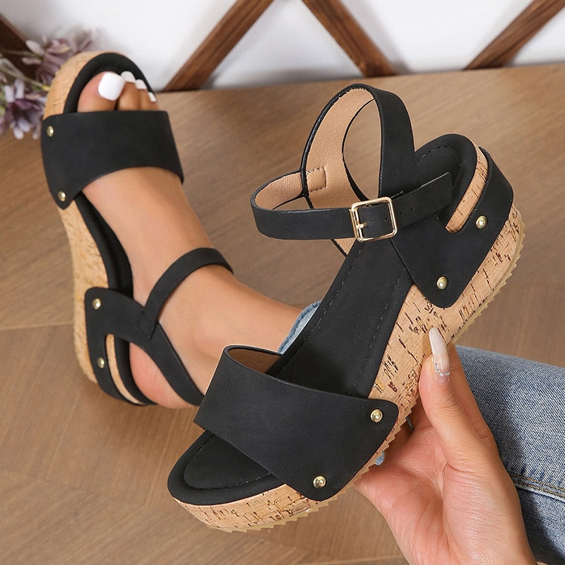 flowersverse Thick Sole Wedge Heel Sandals for Women Summer  Chunky Platform Sandles Woman Big Size Ankle Strap Gladiator Sandalias Mujer