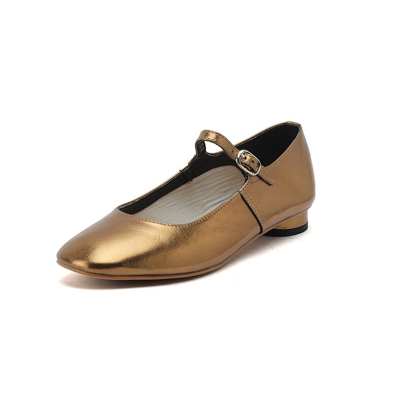 Back to school new Women's pumps Natural Leather 22-24.5cm cowhide upper Super soft Mary Jane shoes full leather gold shoes silver shoes