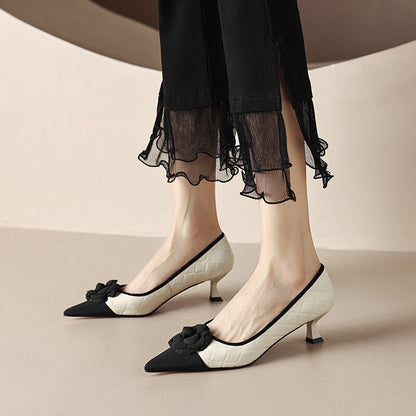 flowersverse  new Spring women pumps natural leather 22-24.5cm sheepskin+cowhide+pigskin pointed toe flower high heel shoes fashion